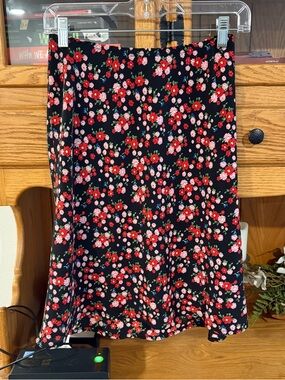 A-Line Skirt with Red & Pink Floral Print